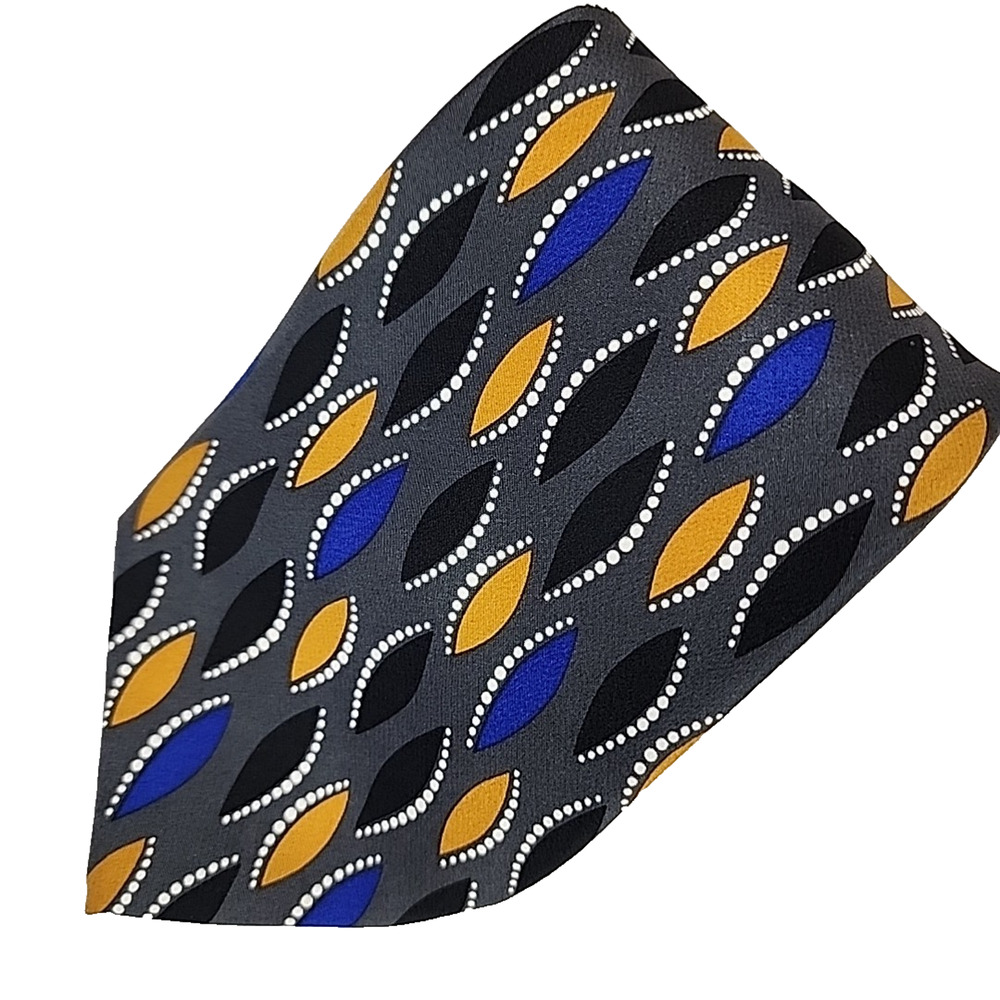 Metropolitan Lord & Taylor Necktie Silk Gray Geometric Vintage Made in USA